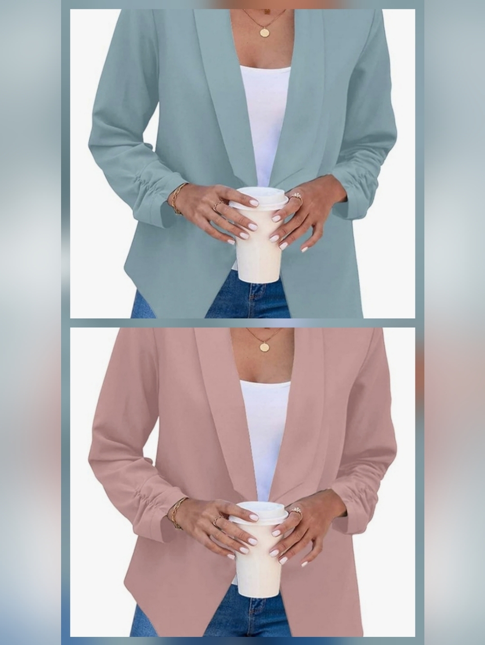 Lot Set of 2 Women’s Open Front Blazer Jacket - Pink and Light Blue sz S